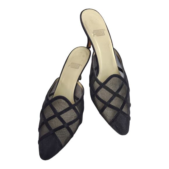 ALLURE Black Slip On Mules Size 7.5 Black Mesh and Suede Trim High Heels Formal - Picture 7 of 11